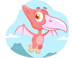 Cute Baby Dinosaur Cartoon Character Flying In The Sky. Illustration Isolated On Transparent Background