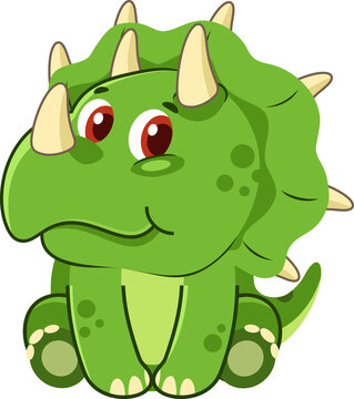 Cute Baby Triceratops Dinosaur Cartoon Character. Illustration Isolated On Transparent Background