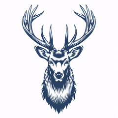 Realistic drawing of a stag head isolated on a white background 