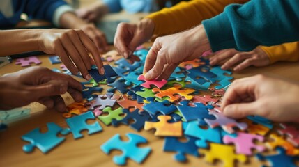 Jigsaw puzzle play with family or friends, team building activity