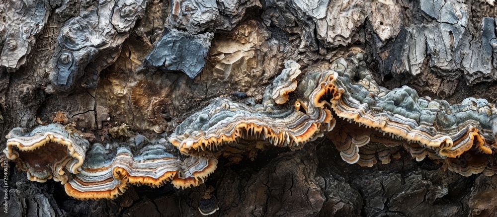 Poster detailed view of fungi within a tree trunk.