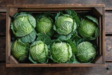 Above view on cabbage in wooden box