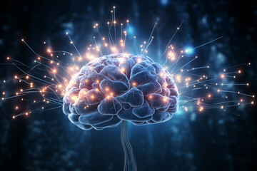 Illustration of a brain with lots of energy sparks and neurons firing 