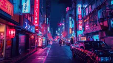 Neon city street in Tokyo or China