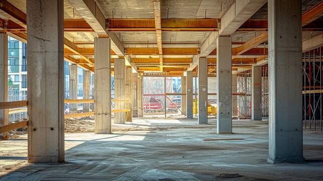 Empty construction site building and concrete structure.
