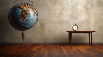 World globe on desk over chalkboard background