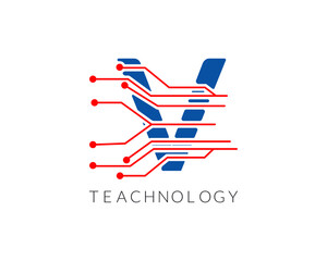 Modern Alphabet Latter V Technology Logo and Icon Victor Illustration Design.