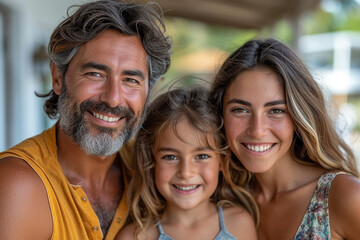 Fototapeta premium Illustration of young family on new hose on background