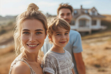 Fototapeta na wymiar Illustration of young family on new hose on background
