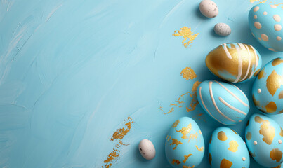 Colorful Easter Eggs with Small Eggs on Blue Background
