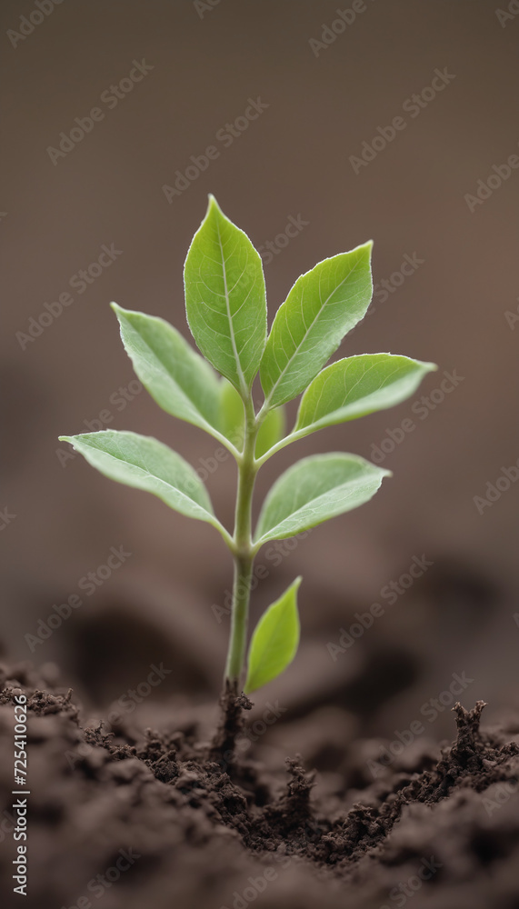 Wall mural new life emerges: young plant grows from soil in isolated environment, symbolizing nature's growth a