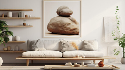 Fototapeta na wymiar Living room with pebble balance