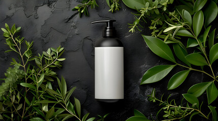 a blank bottle of shampoo, designed with a focus on sleekness and elegance, perfect for sophisticated product advertisements