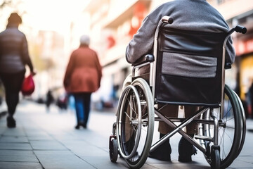 Obraz na płótnie Canvas Person in Wheelchair on City Street