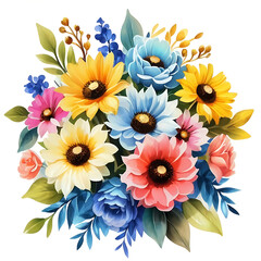 Flower bouquet vivid watercolor white background.
