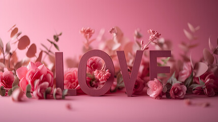 Love text word minimalist mockup background wallpaper, colorful Valentine's Day wedding romantic concept
