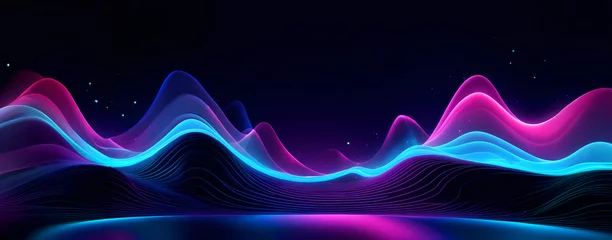Foto op Canvas Dark abstract background with glowing wave. Shiny moving lines design element. Modern purple blue gradient flowing wave lines. Futuristic technology concept. © Govindan