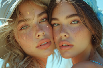 Portrait of two beautiful young women - 725415288