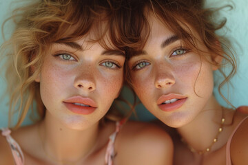 Portrait of two beautiful young women - 725415293