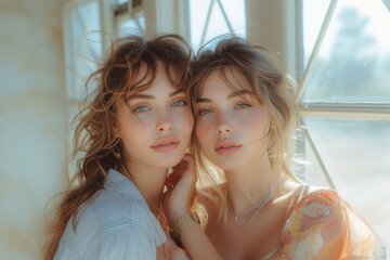 Portrait of two beautiful young women - 725415400
