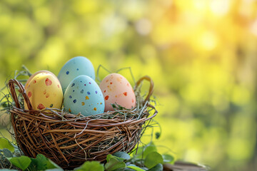 Obraz premium Colored Easter eggs in basket