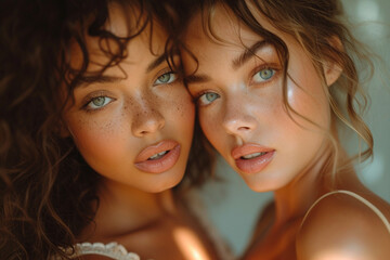 Portrait of two beautiful young women - 725415429