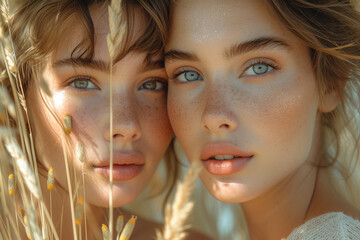 Portrait of two beautiful young women - 725415459