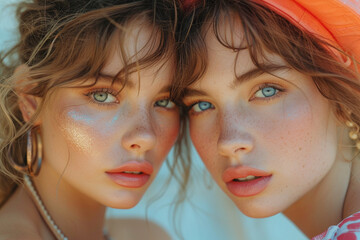 Portrait of two beautiful young women - 725415608