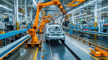 Modern automobile production line, automated production equipment.