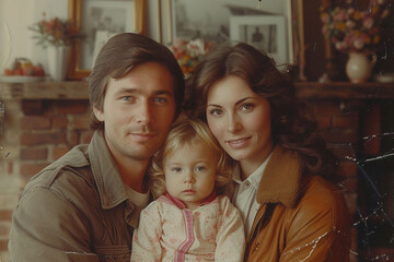 Illustration of young american family photo of 1970s - 725416071