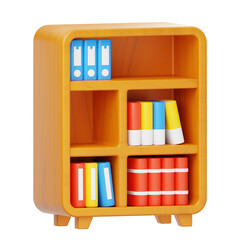 Wooden Bookshelf With Book 3D Icon