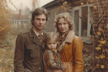 Illustration of young american family photo of 1970s - 725416266