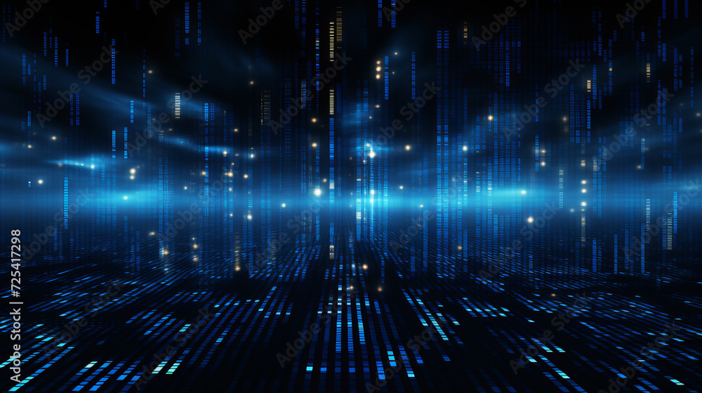 Fototapete blue computer data in a large infinite space on a dark background. theme digital data