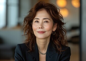 Middle aged businesswoman, happy smiling female boss, wearing suit
