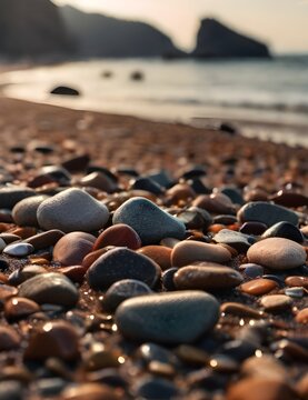 stones on the beach HD 8K wallpaper Stock Photographic Image Generative AI