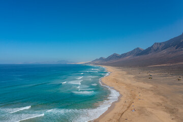 aerial view of Cofete beach at the island of Fuerteventura