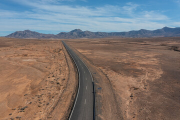 aerial view of a desert road on Fuerteventura