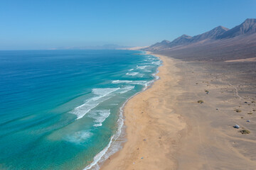 aerial view of Cofete beach at the island of Fuerteventura