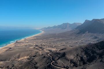 aerial view of Cofete beach at the island of Fuerteventura