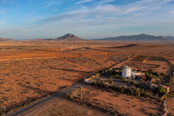 aerial view on a spanish windmill on the island of fuerteventura