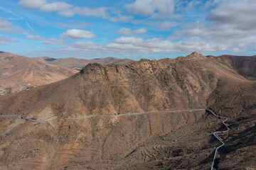 aerial view of a mountainroad on the island of fuerteventura