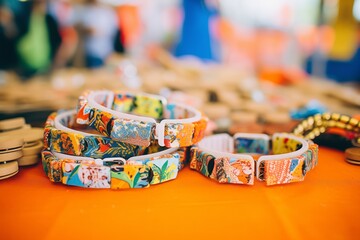Fototapeta na wymiar music festival wristbands elaborately arranged on a surface