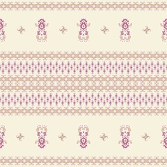 Indian Ikat Motif ethnic handmade design. Floral Ethnic in beige background art. Concept for ornament print folk embroidery, Indian lehengha blouse pattern, Asia, Moroccan, Turkey,Aztec geometric art.