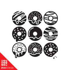 Variety of donuts vector glyph icon