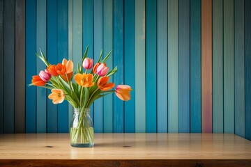tulip bouquet arrangement on wooden table