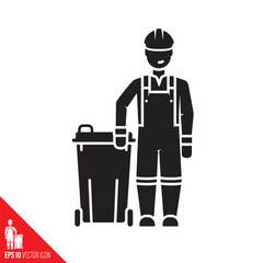 Garbage man with bin vector glyph icon