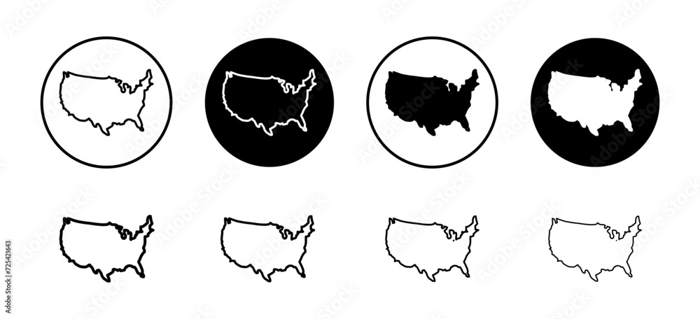 Poster us map vector icon set collection. us map outline flat icon.