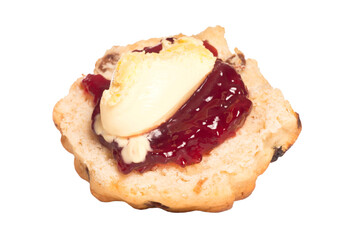 Scone with jam and clotted cream on a transparent background