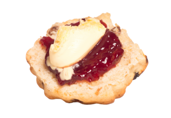 Scone with jam and clotted cream on a transparent background