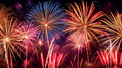 Fototapeta premium A dazzling display of fireworks bursting in vibrant colors against a midnight sky
